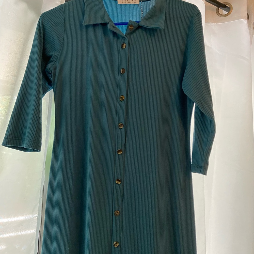 Teal Button-Up Dress